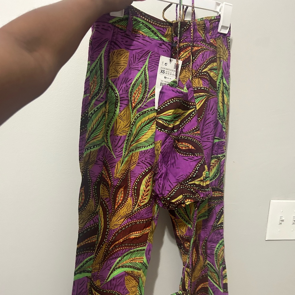 ZARA Patterned capri pants and halter top. Brand new, never worn!
